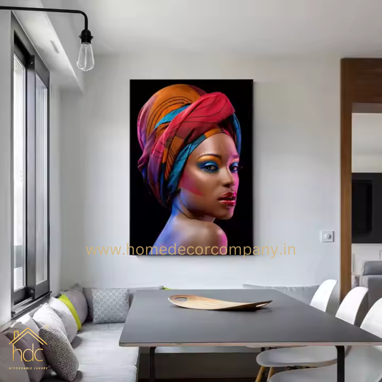 Hdc African Art Woman Wearing a Vibrant and Colorful head Wrap Fashion  Canvas Print Light Luxury Painting Wall Home Decoration