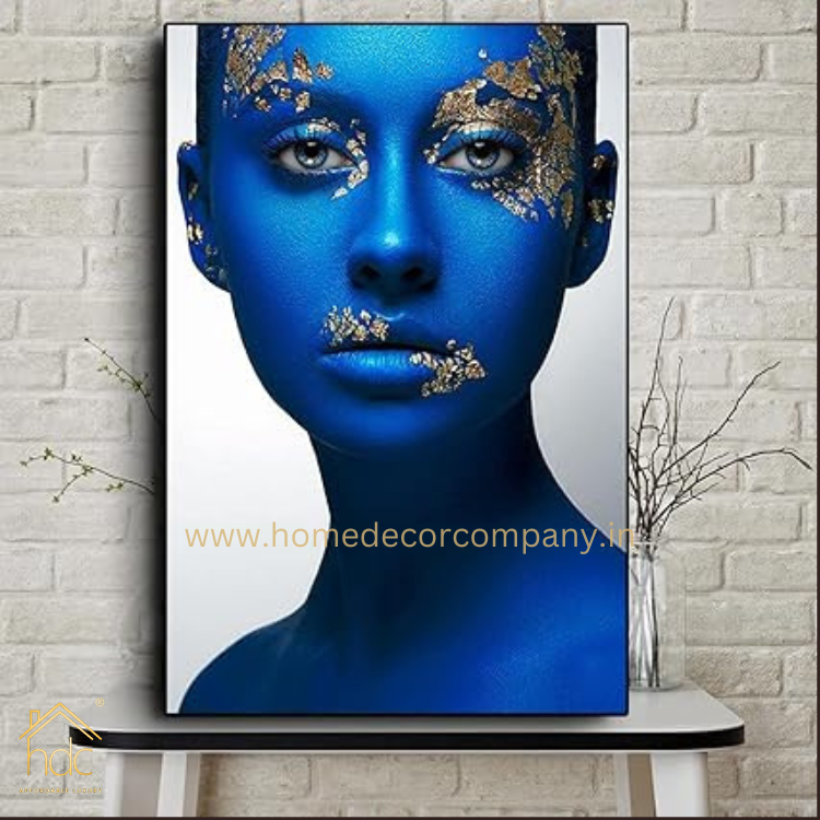 Hdc Gold Blue Sexy Woman Portrait Print on Canvas Wall Art Decor Poster and Painting Modern Wall Art Picture for Bed Room Decor