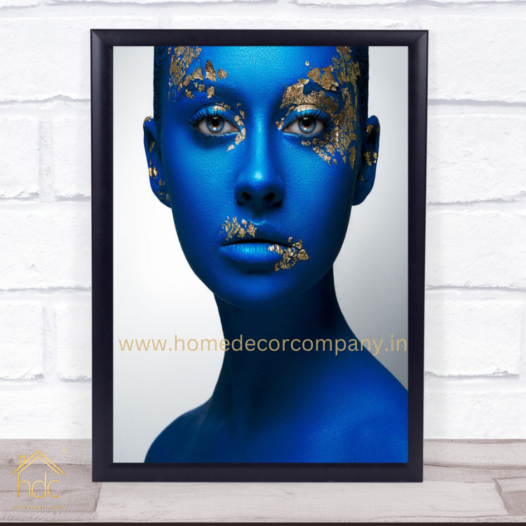 Hdc Gold Blue Sexy Woman Portrait Print on Canvas Wall Art Decor Poster and Painting Modern Wall Art Picture for Bed Room Decor