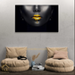 Hdc Golden Lips Framed Canvas, Black Woman Wall Art, Trendy Wall Art, Girl with Earring Canvas, Luxury Gold Liquid Drops White Framed Canvas