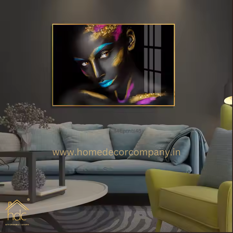 Hdc Abstract Decor Prints Art Craft Modern Home Paintings African Woman Adorned With Striking Black and Blue Makeup Wall Art