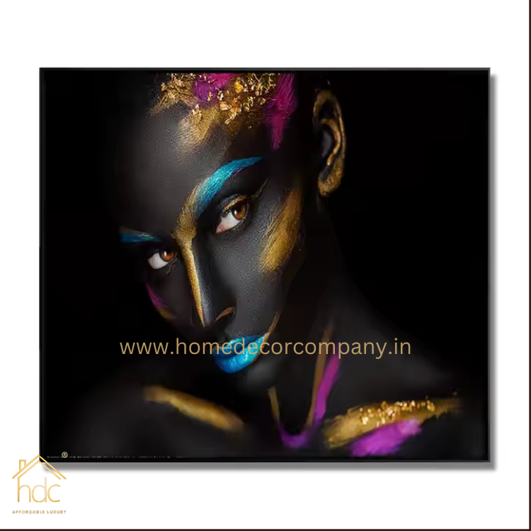 Hdc Abstract Decor Prints Art Craft Modern Home Paintings African Woman Adorned With Striking Black and Blue Makeup Wall Art