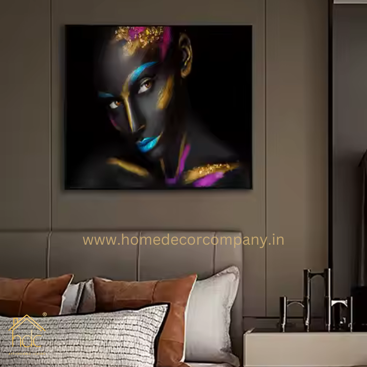 Hdc Abstract Decor Prints Art Craft Modern Home Paintings African Woman Adorned With Striking Black and Blue Makeup Wall Art