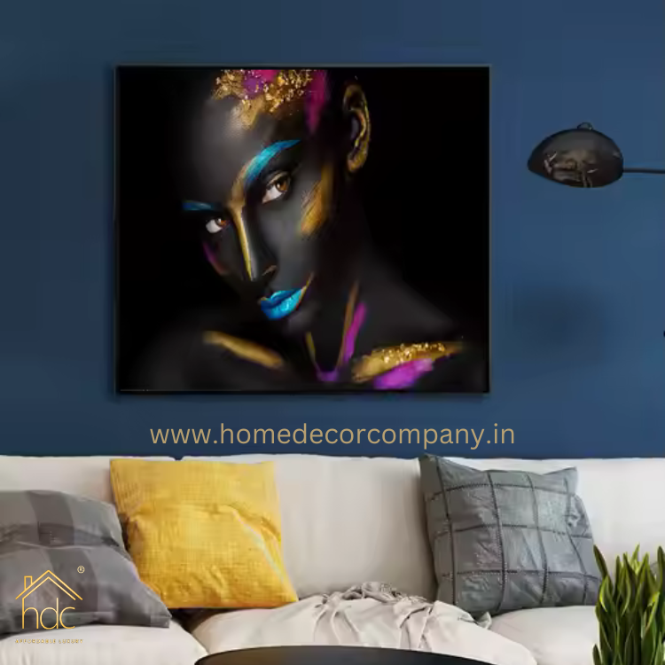 Hdc Abstract Decor Prints Art Craft Modern Home Paintings African Woman Adorned With Striking Black and Blue Makeup Wall Art