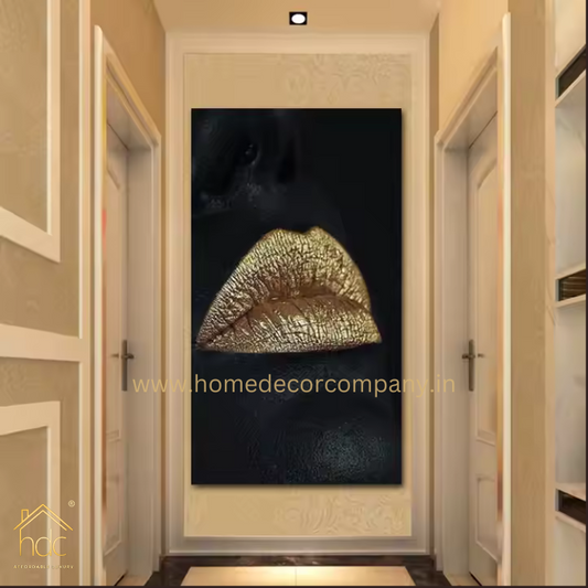 Hdc High Quality Modern Golden Close-up Image of a Woman's Lips Sexy Lips Black and Gold Canvas Art Print Wall Painting for Decor