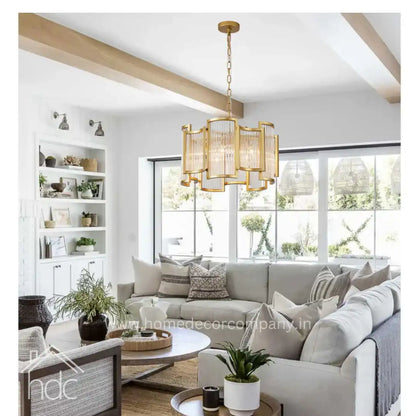 Hdc 400/600mm Luxury Golden Metal Glass Chandelier For Foyer, Dining, Living Room