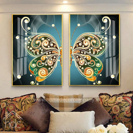 Hdc Modern Crystal Glass Painting Set - Pack of 2, 16x24 Inches Panels with Golden Frame