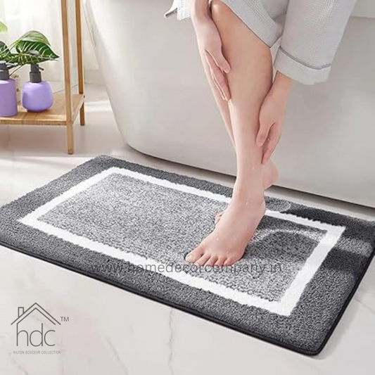 Hdc 40*60, 50*80 CM Striped Anti-Skid Rectangular Set of-1 Microfiber Bathmats for Home | Bathroom | Bedroom | Kitchen | Floor Mat (Grey)