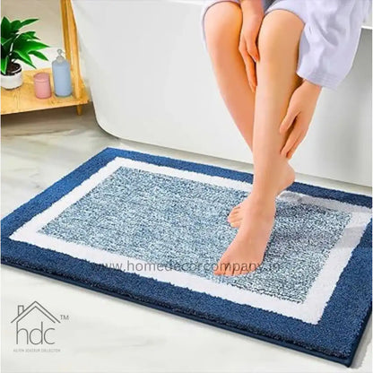 Hdc 40*60, 50*80 CM Striped Anti-Skid Rectangular Set of-1 Microfiber Bathmats for Home | Bathroom | Bedroom | Kitchen | Floor Mat (Blue)