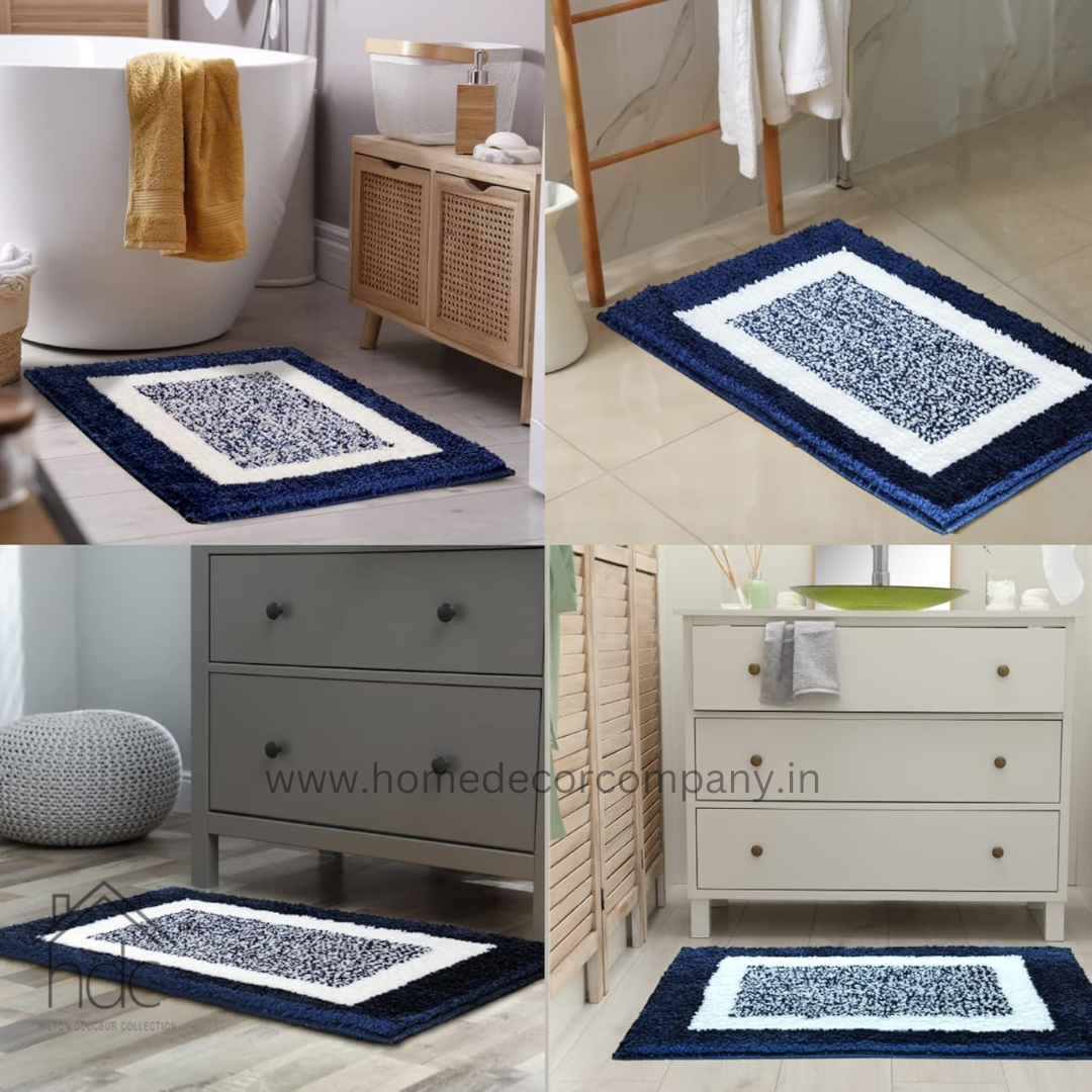 Hdc 40*60, 50*80 CM Striped Anti-Skid Rectangular Set of-1 Microfiber Bathmats for Home | Bathroom | Bedroom | Kitchen | Floor Mat (Blue)