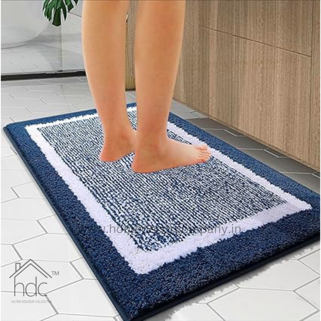 Hdc 40*60, 50*80 CM Striped Anti-Skid Rectangular Set of-1 Microfiber Bathmats for Home | Bathroom | Bedroom | Kitchen | Floor Mat (Blue)