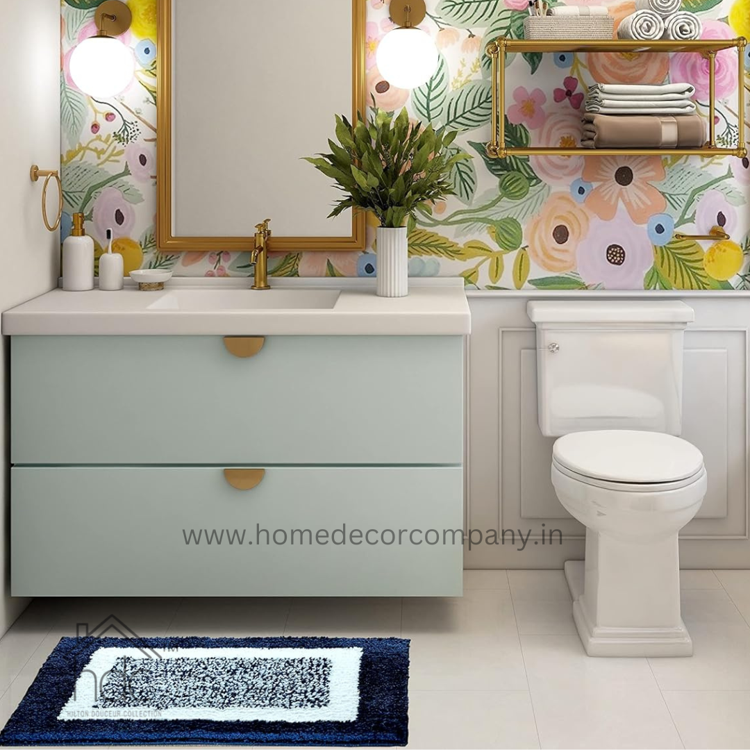 Hdc 40*60, 50*80 CM Striped Anti-Skid Rectangular Set of-1 Microfiber Bathmats for Home | Bathroom | Bedroom | Kitchen | Floor Mat (Blue)