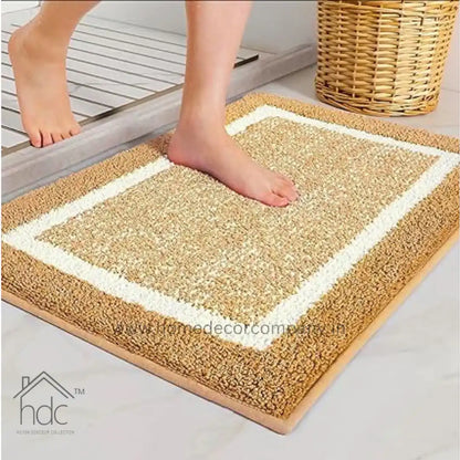 Hdc 40*60, 50*80 CM Striped Anti-Skid Rectangular Set of-1 Microfiber Bathmats for Home | Bathroom | Bedroom | Kitchen | Floor Mat (Beige)