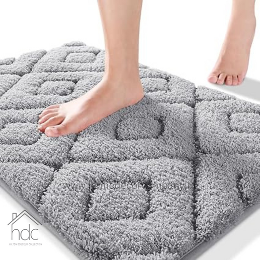 Hdc 40*60, 50*80 CM Bathroom Rugs Floor Mat Fluffy Ultra Absorbent Shower Rug for Bathtub or Sink, Non Slip Bath Mats, Machine Washable, High Density Colour (Grey)