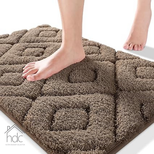 Hdc 40*60, 50*80 CM Bathroom Rugs Floor Mat Fluffy Ultra Absorbent Shower Rug for Bathtub or Sink, Non Slip Bath Mats, Machine Washable, High Density Colour (Brown)