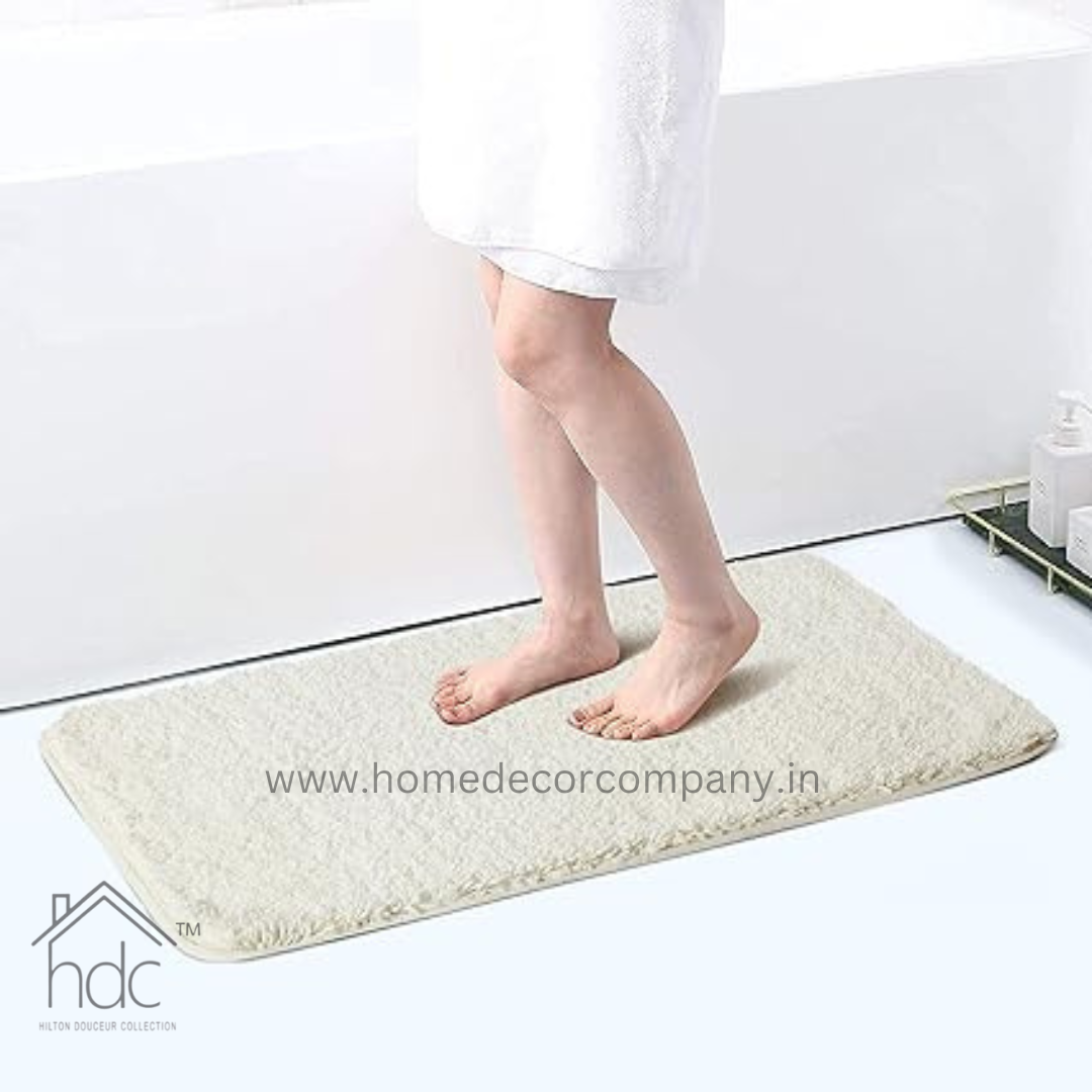 Hdc 40*60, 40*50 CM Modern Everyday Microfiber Anti Skid & Super Absorbent Ultra Soft Bathmat and Shaggy Floor Mats, Non-Slip, Rug for Home, Kitchen and Bathroom, 2 PC Set colour (White)