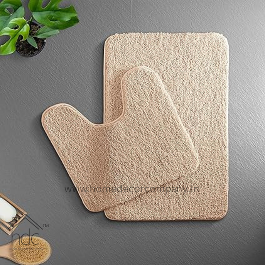 Hdc 40*60, 40*50 CM Modern Everyday Microfiber Anti Skid & Super Absorbent Ultra Soft Bathmat and Shaggy Floor Mats, Non-Slip, Rug for Home, Kitchen and Bathroom, 2 PC Set colour (Beige)