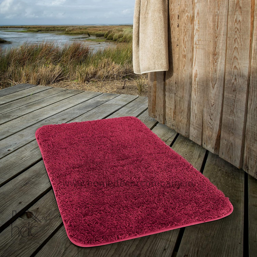Hdc 40*60, 40*50 CM Modern Everyday Microfiber Anti Skid & Super Absorbent Ultra Soft Bathmat and Shaggy Floor Mats, Non-Slip, Rug for Home, Kitchen and Bathroom, 2 PC Set colour (Red)