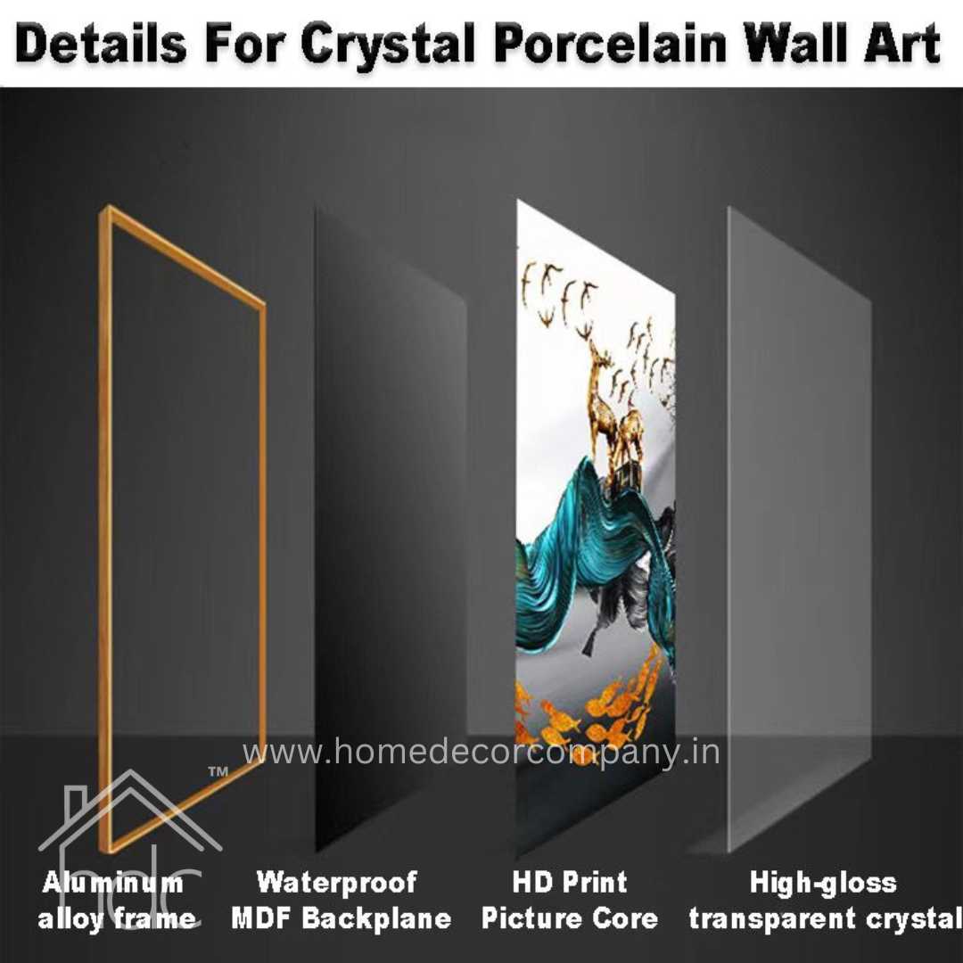 Hdc Modern Crystal Painting Set Painting of Ethereal Butterfly Wings Crystal Glass Painting  for Home Decoration And Office Decor with Golden Frame Canvas Print- 3 Pieces, 16x24 inches