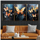 Hdc Modern Crystal Painting Set Painting of Ethereal Butterfly Wings Crystal Glass Painting  for Home Decoration And Office Decor with Golden Frame Canvas Print- 3 Pieces, 16x24 inches