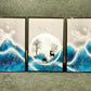 Hdc Modern Crystal Glass Painting of Majestic Blue Mountains and Hillside Harmony Horizontal Framed Wall Art Home Decoration with Golden Frame Canvas Print- 3 Pieces, 16x24 inches