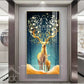 Hdc Luxury Modern crystal Painting of Christmas Deer for Home Decor and Living Room Decoration with Golden Frame Canvas Print- 24x48 inches