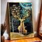 Hdc Luxury Modern crystal Painting of Christmas Deer for Home Decor and Living Room Decoration with Golden Frame Canvas Print- 24x48 inches
