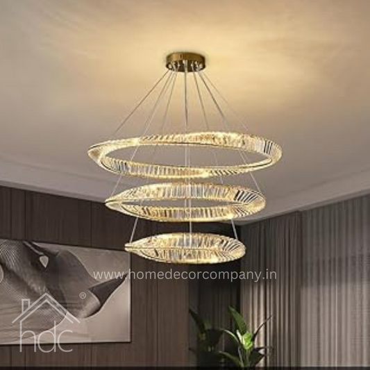 Hdc 3 Ring Tilt Crystal LED Chandelier Hanging Suspension Lamp - Tricolor