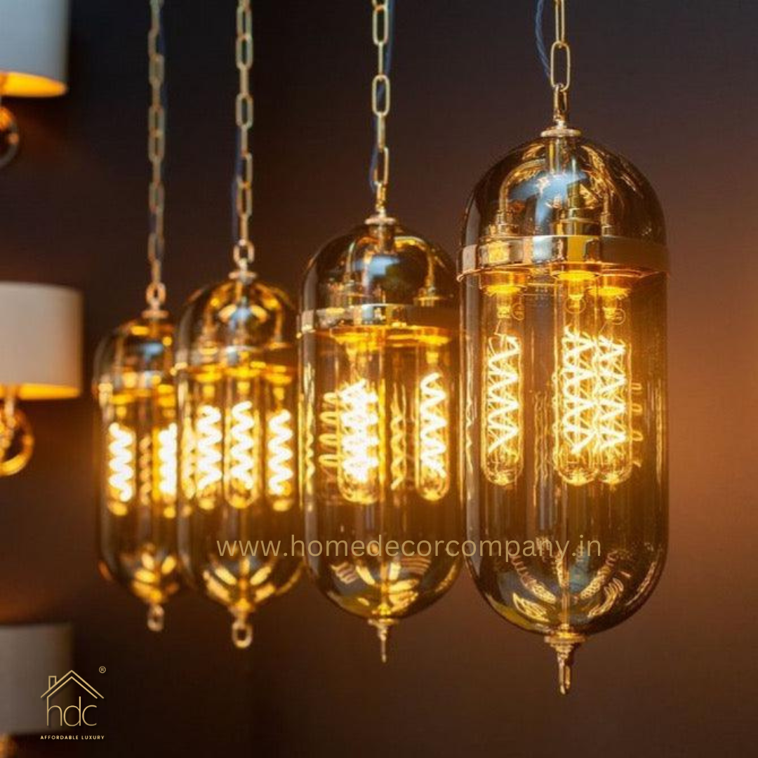 HDC Modern Glass Hanging Chandelier for Indoor Home Living Room Hotel Bedroom Pendant Light (Amber)