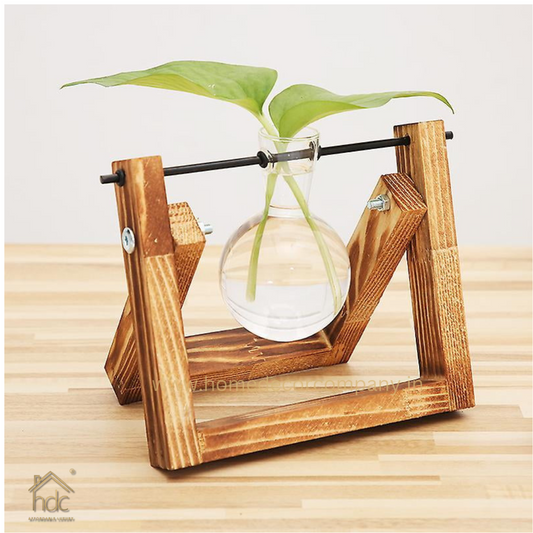 HDC Indoor Propagation Station Wooden Stand With 1 Bulb-Shaped Glass Vases Test Tube (Style 1)
