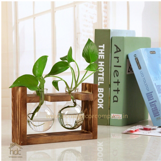 HDC Indoor Propagation Station Wooden Stand With 1 Bulb-Shaped Glass Vases Test Tube (Style 2)