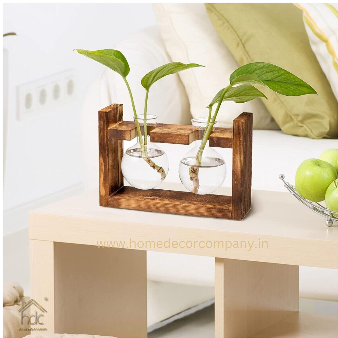 HDC Indoor Propagation Station Wooden Stand With 1 Bulb-Shaped Glass Vases Test Tube (Style 2)