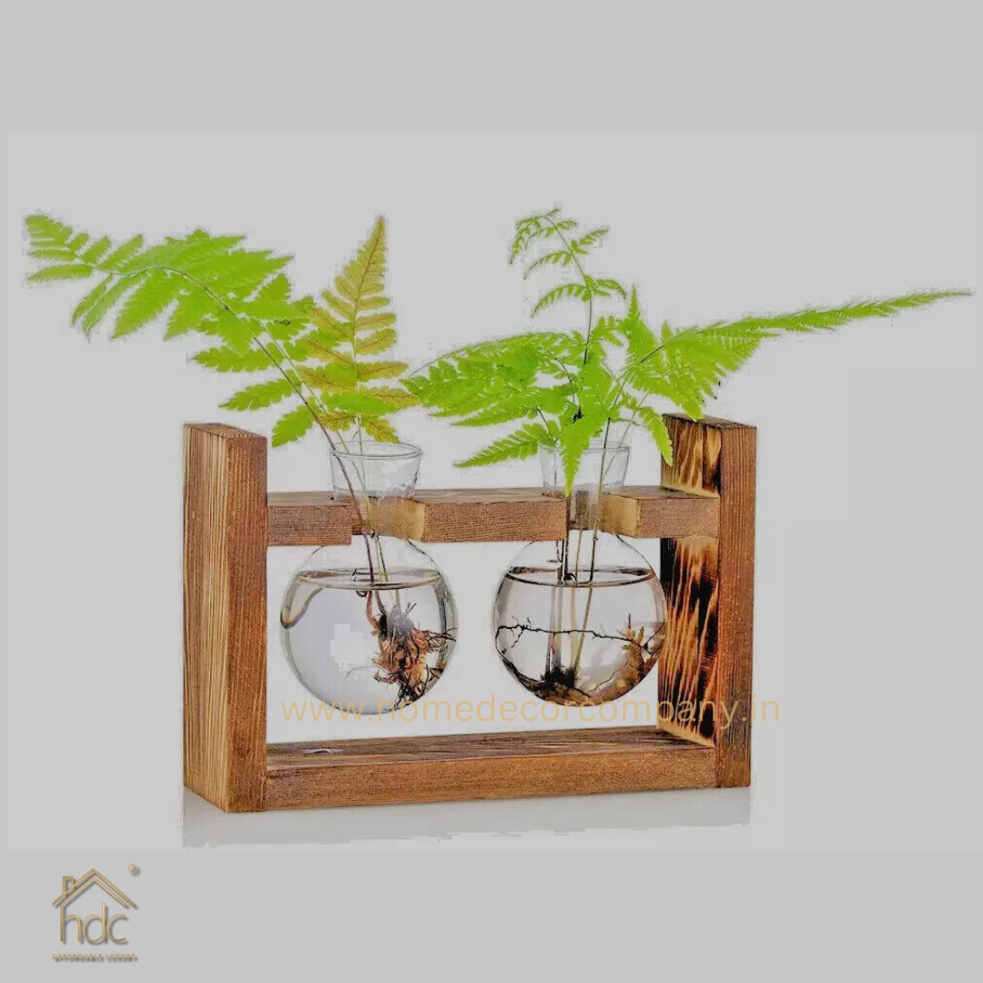 HDC Indoor Propagation Station Wooden Stand With 1 Bulb-Shaped Glass Vases Test Tube (Style 2)