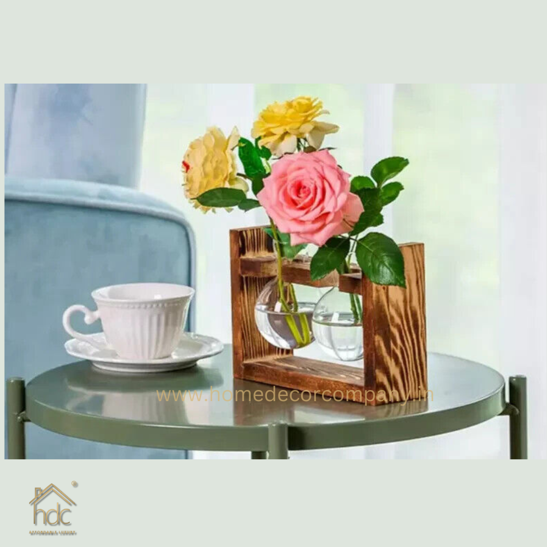 HDC Indoor Propagation Station Wooden Stand With 1 Bulb-Shaped Glass Vases Test Tube (Style 2)