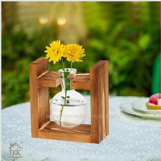 HDC Indoor Propagation Station Wooden Stand With 1 Bulb-Shaped Glass Vases Test Tube (Style 1)