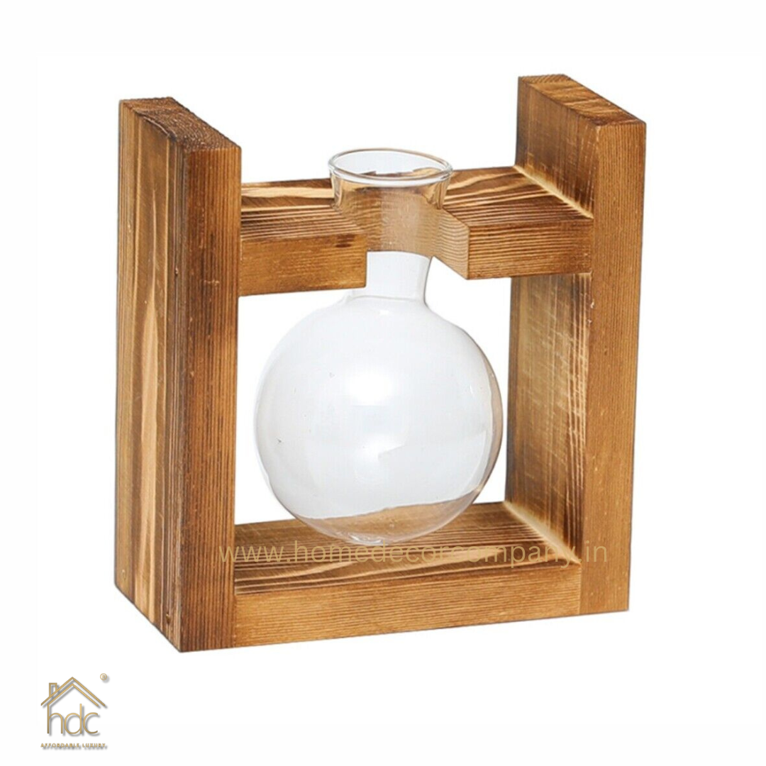 HDC Indoor Propagation Station Wooden Stand With 1 Bulb-Shaped Glass Vases Test Tube (Style 1)