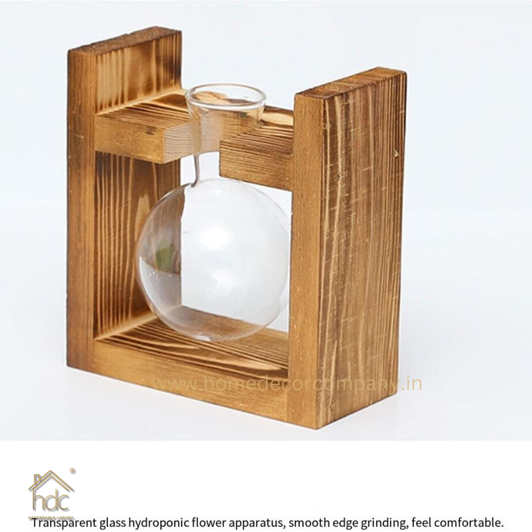 HDC Indoor Propagation Station Wooden Stand With 1 Bulb-Shaped Glass Vases Test Tube (Style 1)