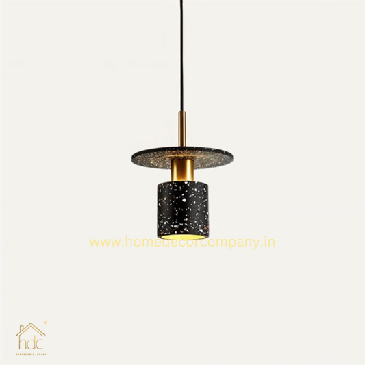 Hdc Modern Nordic Concrete Stone Pendant Hanging Lamp Tarrazzo Chandeliers for Living Dining Room (Black)