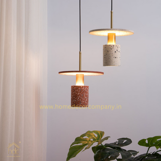 Hdc Modern Nordic Concrete Stone Pendant Hanging Lamp Tarrazzo Chandeliers for Living Dining Room (Pink)