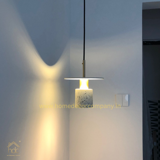 Hdc Modern Nordic Concrete Stone Pendant Hanging Lamp Tarrazzo for Living Dining Room (White)