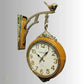 HDC Modern Double-Sided Wall Clock With a Retro Design Wooden clock face with black hands and gold-colored numerals, encased in a Wooden frame with gold detailing a Bird-Shaped Ornament on Top