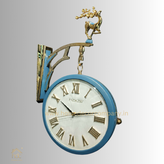 HDC Modern Double-Sided Vintage-Style Station Clock With a Decorative Deer Accent On the Top