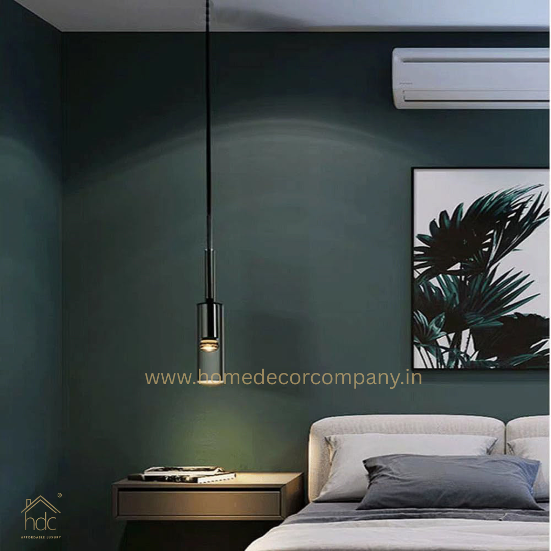 HDC Modern Smoke Slim Glass Pendant Light for Bedside Hanging Light - Warm White
