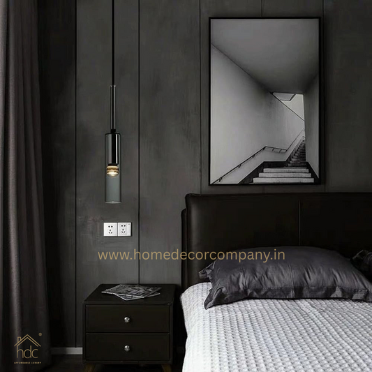 HDC Modern Smoke Slim Glass Pendant Light for Bedside Hanging Light - Warm White