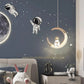 HDC Astronaut Nordic Spaceman Half Moon Pendant Light for Kids Bedroom Gold LED Chandelier for Boy Girl Bedside Children Nursery Room