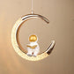HDC Astronaut Nordic Spaceman Half Moon Pendant Light for Kids Bedroom Gold LED Chandelier for Boy Girl Bedside Children Nursery Room