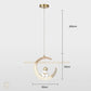 HDC Astronaut Nordic Spaceman Half Moon Pendant Light for Kids Bedroom Gold LED Chandelier for Boy Girl Bedside Children Nursery Room