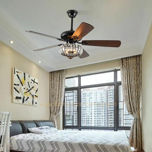 HDC Woodland Crystal Chandelier Ceiling Fan with Remote Control