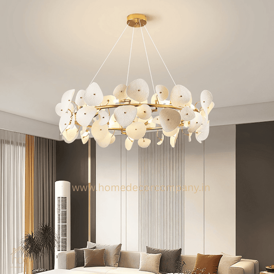 HDC Unique Design Hotel Lobby Restaurant Lighting Customized Luxury Modern Lotus Leaf Shaped Ceramic Led Chandelier