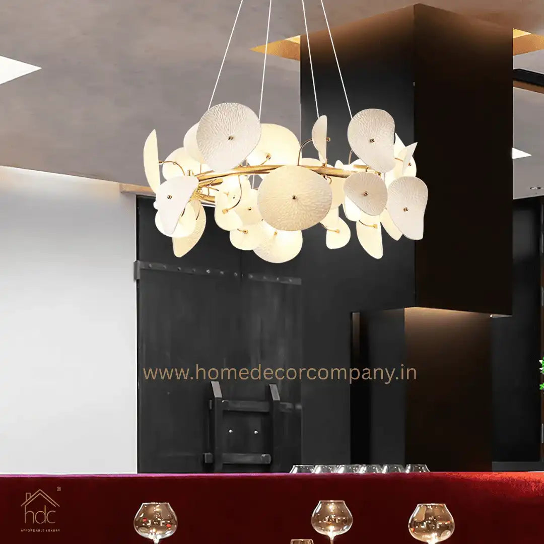 HDC Unique Design Hotel Lobby Restaurant Lighting Customized Luxury Modern Lotus Leaf Shaped Ceramic Led Chandelier